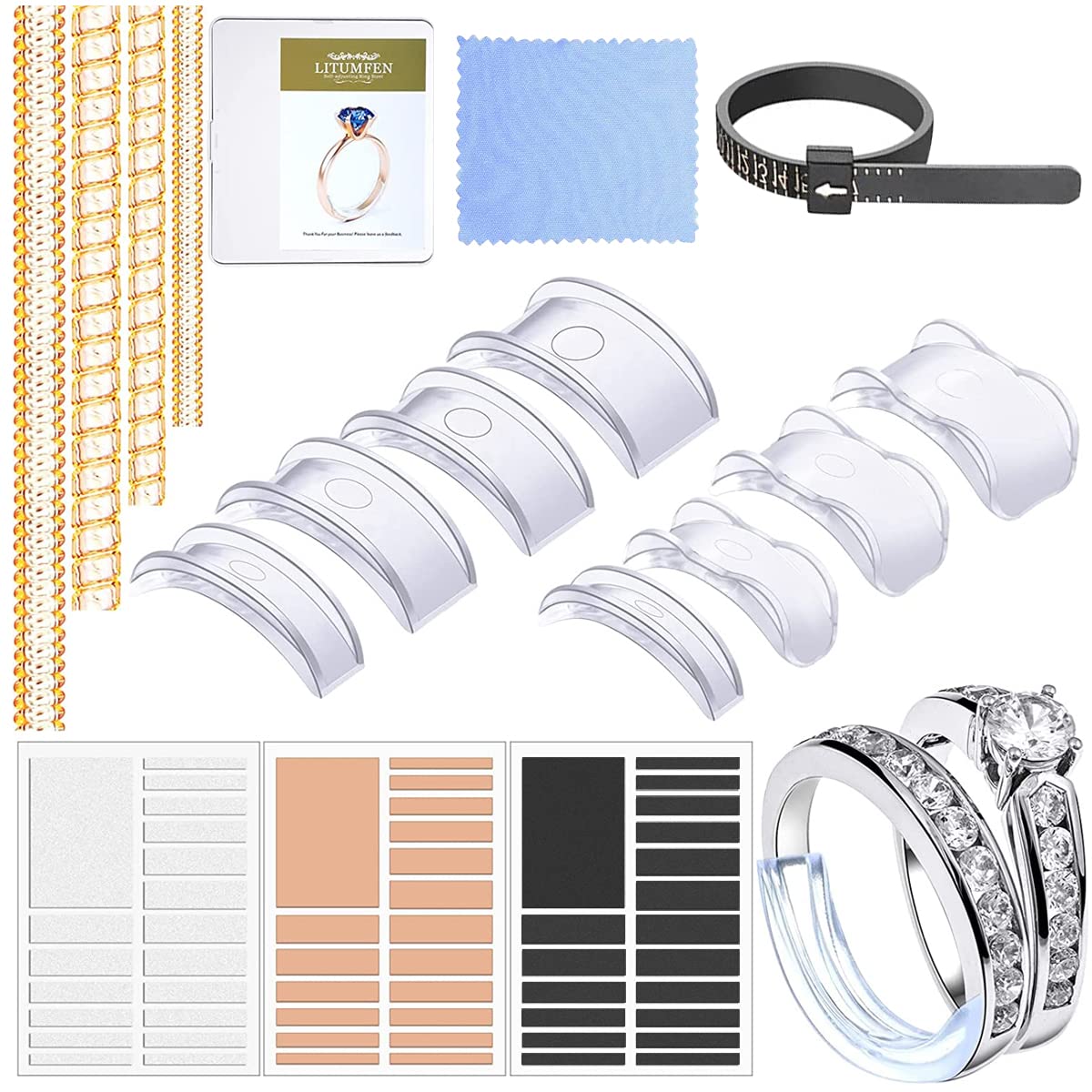 MAYCREATE Ring Size Adjuster for Loose Rings, Golden Spiral Ring Size Adjuster Invisible Ring Resizer, Reducer Guard Self Adhesive Ring Clips, Spacers Tightener Kit for Man and Women Rings MAYCREATE Ring Size Adjuster for Loose Rings, Golden Spiral Ring Size Adjuster Invisible Ring Resizer, Reducer Guard Self Adhesive Ring Clips, Spacers Tightener Kit for Man and Women Rings